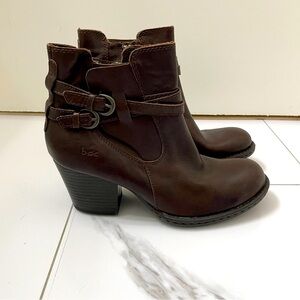 B.O.C. Brown Leather Heeled Ankle Booties Boots
